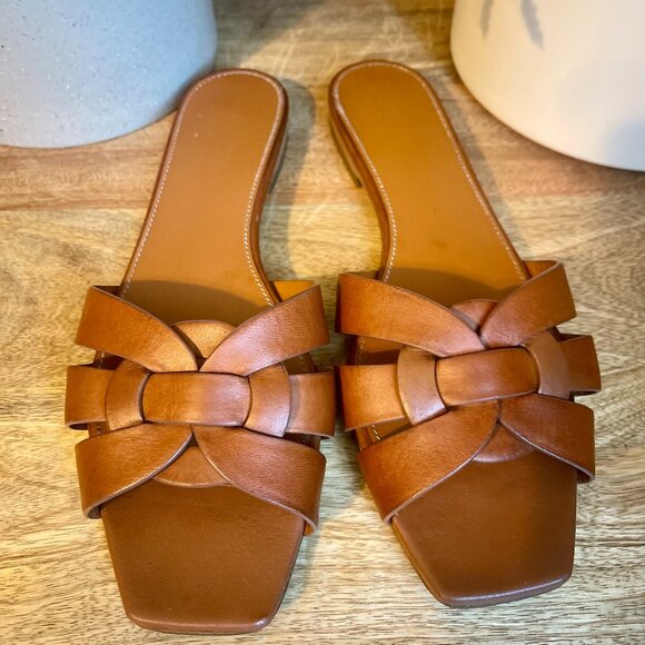 Saint Laurent Tribute Slides Amber Brown 39.5 (US 9.5) Leather - Picture 1 of 5